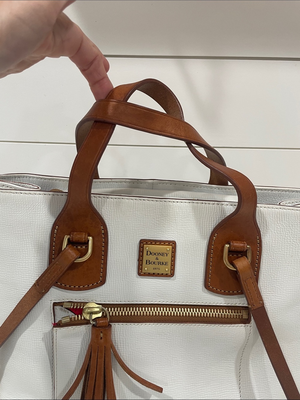 Dooney & Bourke White Shoulder Tote with Brown Trim - Picture 4 of 10